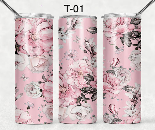 Tumbler 20 onces fleurs roses