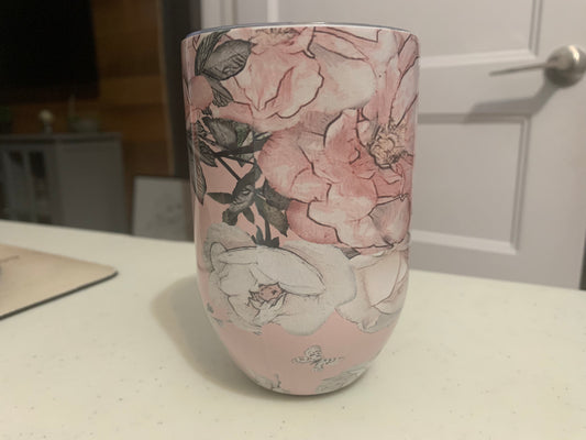 Verre isotherme 12 onces floral rose